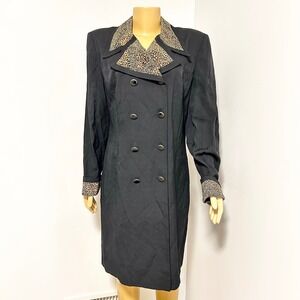 Lois Snyder Dani Max Vintage Black Blazer Dress Leopard Trim Double Breasted 16